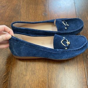 Kate Spade Leather Navy Blue Suede Loafers Womans Size 8 New
